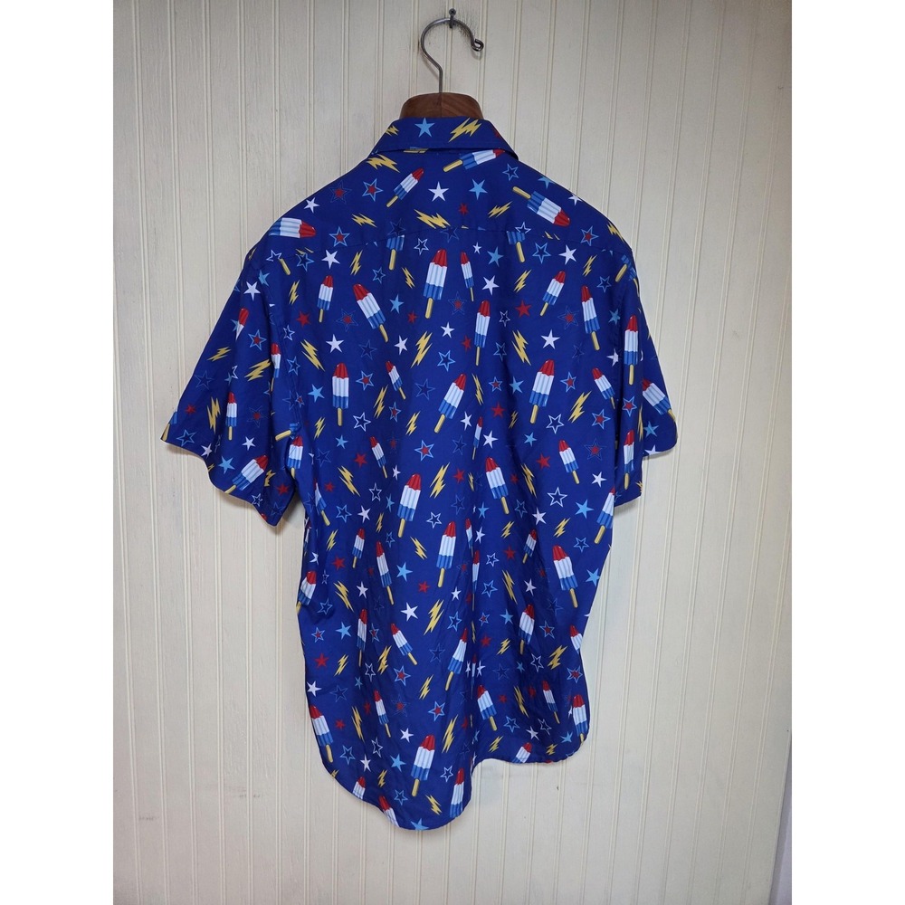 Enow Shirt Mens Large Patriotic Rocket Pop Print Short Sleeve Button Up 4th July - Picture 3 of 5